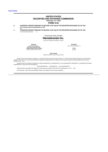 Thumbnail Hanesbrands
 10-Q Quarterly Report FY 