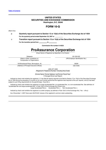 Thumbnail ProAssurance 10-Q Quarterly Report FY 