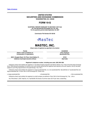 Miniature MasTec 10-Q Rapport trimestriel  