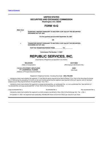 Thumbnail Republic Services
 10-Q Quarterly Report FY 