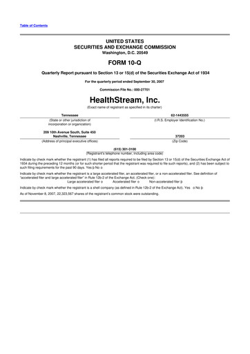 Thumbnail HealthStream 10-Q Quarterly Report FY 