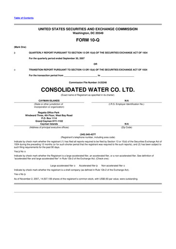 Thumbnail Consolidated Water 10-Q Quarterly Report FY 
