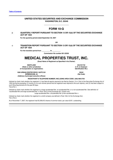 Thumbnail Medical Properties Trust
 10-Q Quarterly Report FY 
