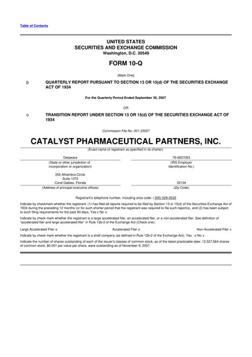 Thumbnail Catalyst Pharmaceuticals 10-Q Quarterly Report FY 