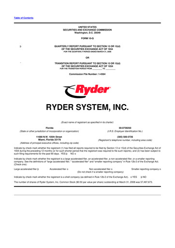 Thumbnail Ryder
 10-Q Quarterly Report FY 