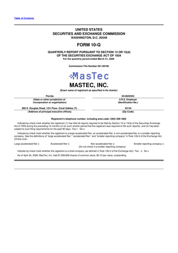 Miniature MasTec 10-Q Rapport trimestriel  
