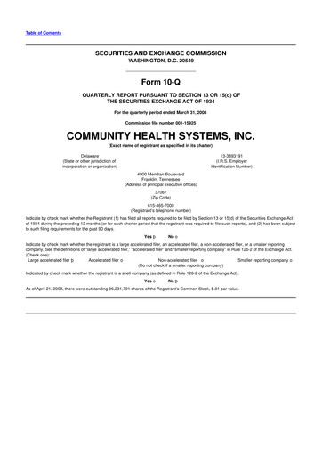 Thumbnail Community Health Systems
 10-Q Quarterly Report FY 