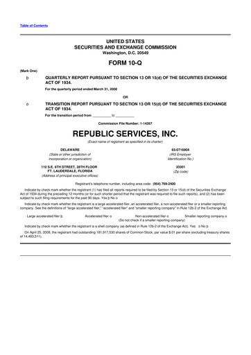 Thumbnail Republic Services
 10-Q Quarterly Report FY 