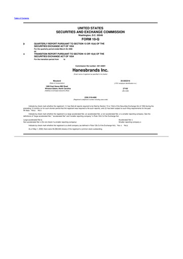 Thumbnail Hanesbrands
 10-Q Quarterly Report FY 