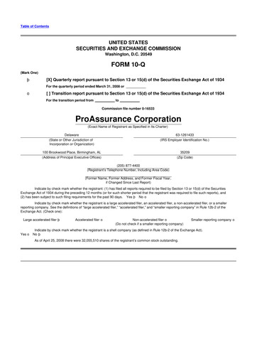 Thumbnail ProAssurance 10-Q Quarterly Report FY 