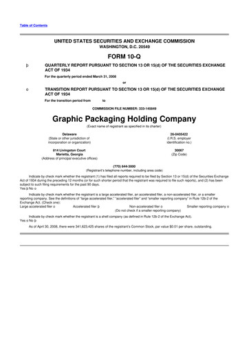 Thumbnail Graphic Packaging 10-Q Quarterly Report FY 