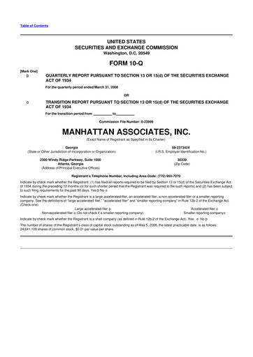 Thumbnail Manhattan Associates
 10-Q Quarterly Report FY 