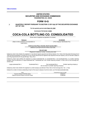 Thumbnail Coca-Cola Consolidated 10-Q Quarterly Report FY 