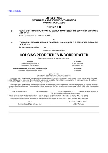 Thumbnail Cousins Properties
 10-Q Quarterly Report FY 