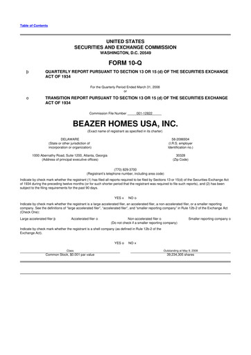 Thumbnail Beazer Homes USA
 10-Q Quarterly Report FY 