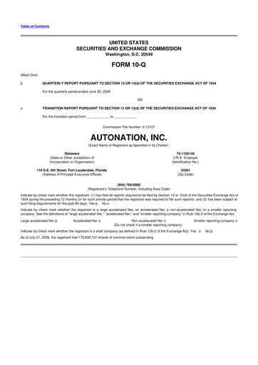 Miniature AutoNation 10-Q Rapport trimestriel  