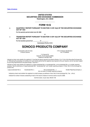 Thumbnail Sonoco 10-Q Quarterly Report FY 