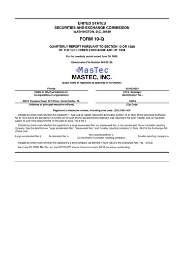 Miniature MasTec 10-Q Rapport trimestriel  