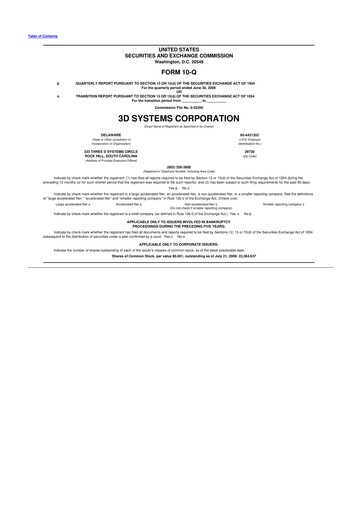 Thumbnail 3D Systems 10-Q Quarterly Report FY 