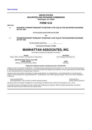 Thumbnail Manhattan Associates
 10-Q Quarterly Report FY 