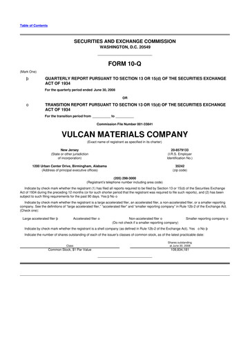 Thumbnail Vulcan Materials 10-Q Quarterly Report FY 