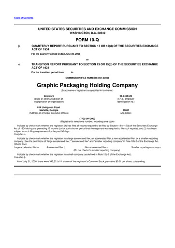 Thumbnail Graphic Packaging 10-Q Quarterly Report FY 