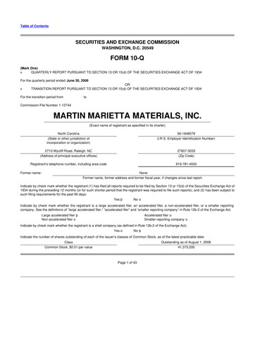 Thumbnail Martin Marietta Materials 10-Q Quarterly Report FY 