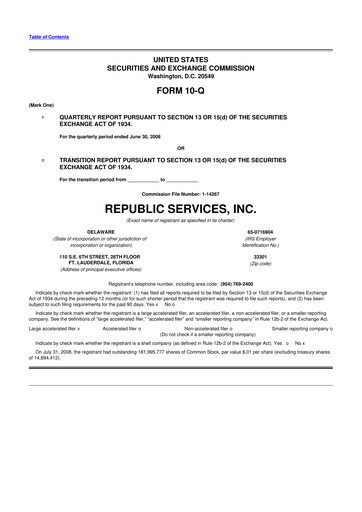 Thumbnail Republic Services
 10-Q Quarterly Report FY 