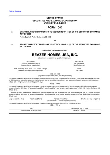 Thumbnail Beazer Homes USA
 10-Q Quarterly Report FY 
