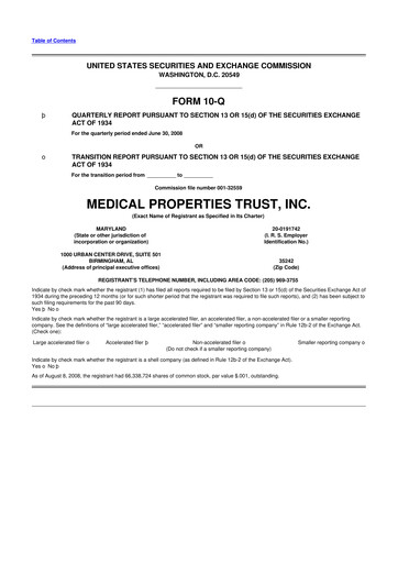 Thumbnail Medical Properties Trust
 10-Q Quarterly Report FY 