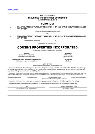 Thumbnail Cousins Properties
 10-Q Quarterly Report FY 