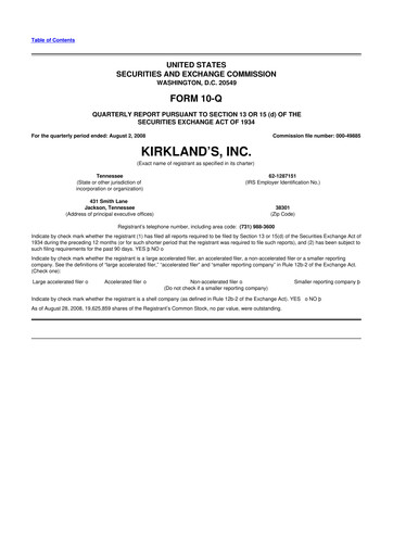 Thumbnail Kirkland's 10-Q Quarterly Report FY 