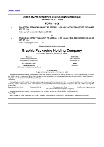 Thumbnail Graphic Packaging 10-Q Quarterly Report FY 