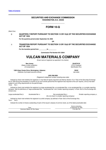 Thumbnail Vulcan Materials 10-Q Quarterly Report FY 