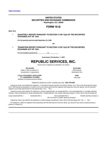 Thumbnail Republic Services
 10-Q Quarterly Report FY 