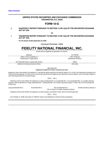 Thumbnail Fidelity National Financial
 10-Q Quarterly Report FY 