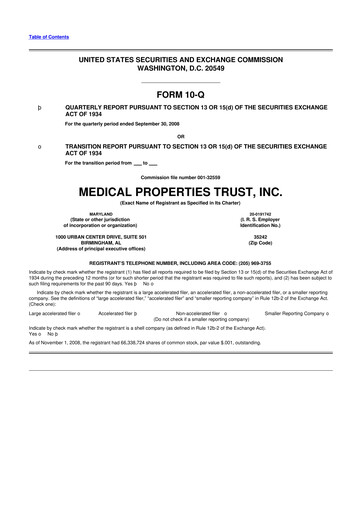 Thumbnail Medical Properties Trust
 10-Q Quarterly Report FY 