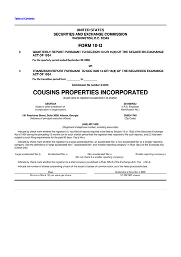 Thumbnail Cousins Properties
 10-Q Quarterly Report FY 