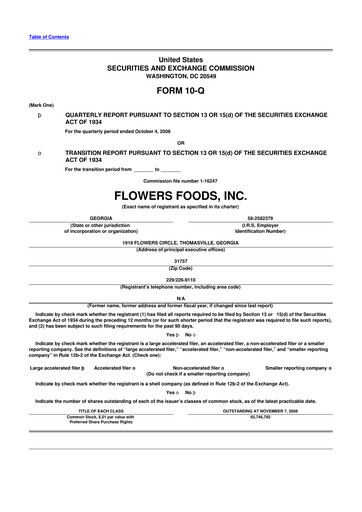 Miniature Flowers Foods
 10-Q Rapport trimestriel  