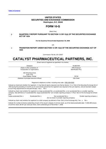 Thumbnail Catalyst Pharmaceuticals 10-Q Quarterly Report FY 