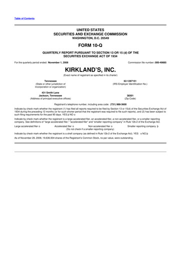 Thumbnail Kirkland's 10-Q Quarterly Report FY 