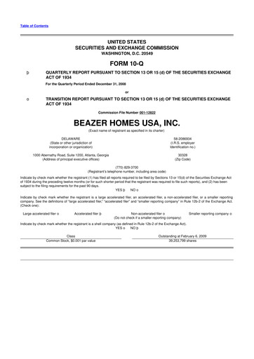 Thumbnail Beazer Homes USA
 10-Q Quarterly Report FY 