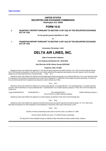 Thumbnail Delta Air Lines 10-Q Quarterly Report FY 