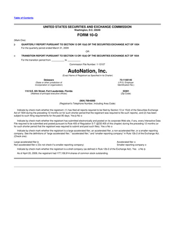 Miniature AutoNation 10-Q Rapport trimestriel  