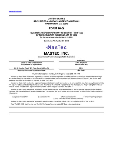 Miniature MasTec 10-Q Rapport trimestriel  