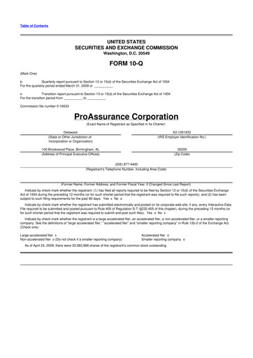 Thumbnail ProAssurance 10-Q Quarterly Report FY 