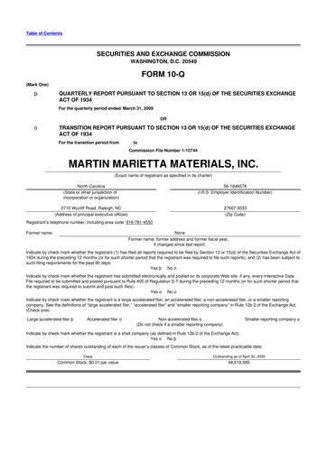 Thumbnail Martin Marietta Materials 10-Q Quarterly Report FY 