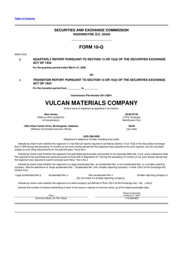 Thumbnail Vulcan Materials 10-Q Quarterly Report FY 