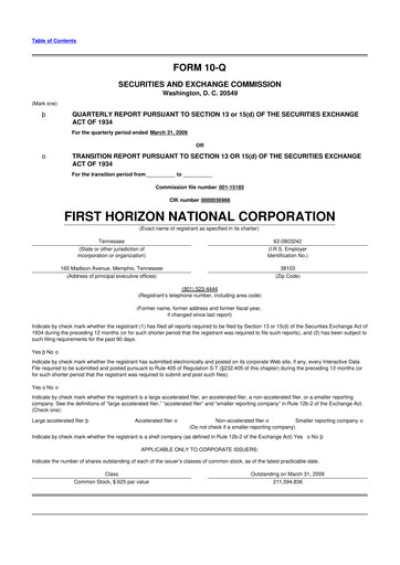 Miniature First Horizon Corporation 10-Q Rapport trimestriel  