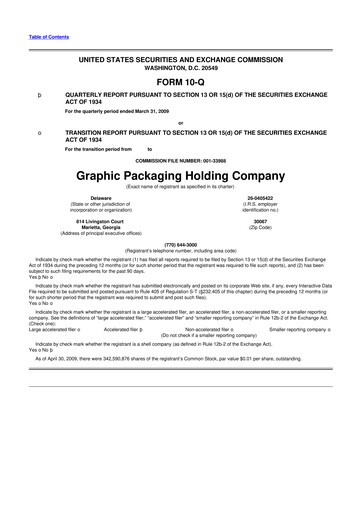 Thumbnail Graphic Packaging 10-Q Quarterly Report FY 